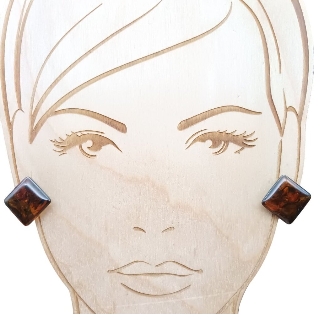 Vintage Square Rootbeer Lucite Stud Earrings